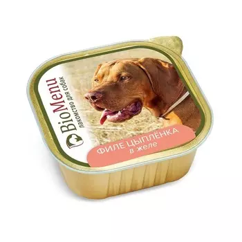 BioMenu лакомство для собак, с ФИЛЕ ЦЫПЛЕНКА в желе, в ламистерах - 150 г повседневный супер премиум монобелковый с цыпленком паштет и ламистеры Российский корм 1 уп. х 10 шт. х 1.5 кг