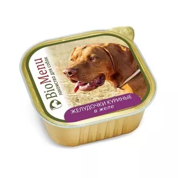 BioMenu лакомство для собак, ЖЕЛУДОЧКИ КУРИНЫЕ в желе, в ламистерах - 150 г повседневный супер премиум монобелковый с желудком паштет и ламистеры Российский корм 1 уп. х 10 шт. х 1.5 кг