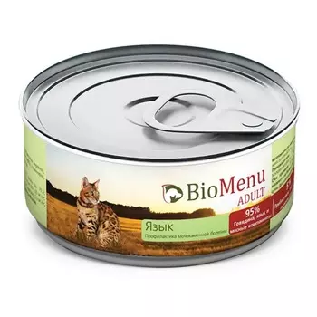 BioMenu паштет для кошек, с ЯЗЫКОМ, в консервах - 100 г повседневный супер премиум монобелковый с языком консервы (в железной банке) Российский корм 1 уп. х 24 шт. х 2.4 кг