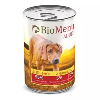 BioMenu влажный корм для собак, с ЦЫПЛЕНКОМ и ананасом, в консервах - 410 г повседневный супер премиум монобелковый с ананасом консервы (в железной банке) Российский корм 1 уп. х 12 шт. х 4.92 кг