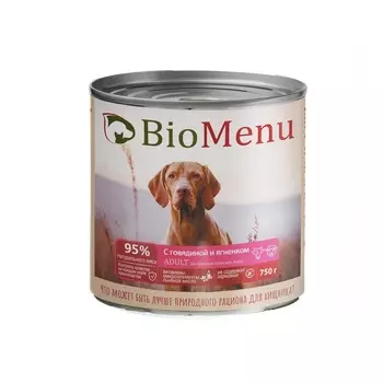 BioMenu влажный корм для собак с ГОВЯДИНОЙ и ЯГНЕНКОМ, в консервах - 750 г повседневный супер премиум монобелковый с говядиной консервы (в железной банке) Российский корм 1 уп. х 12 шт. х 9 кг