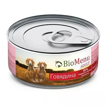 BioMenu влажный корм для собак, с ГОВЯДИНОЙ, в консервах - 100 г повседневный супер премиум монобелковый с говядиной консервы (в железной банке) Российский корм 1 уп. х 24 шт. х 2.4 кг