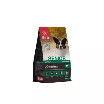 Blitz Adult Senior Sensitive сухой корм для собак старше 7 лет, с индейкой и ячменем - 1,8 кг супер премиум без курицы для взрослых с индейкой для всех пород мешок Российский корм 1 уп. х 1 шт. х 1.8 кг