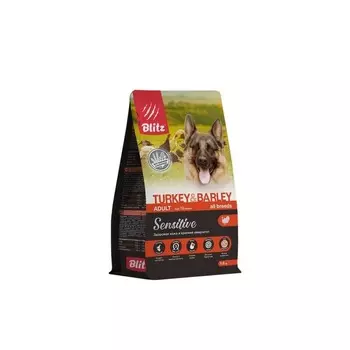 Blitz Adult Sensitive сухой корм для собак всех пород, с ИНДЕЙКОЙ и ячменем - 1,8 кг супер премиум для взрослых для всех пород мешок Россия 1 уп. х 1 шт. х 1.8 кг