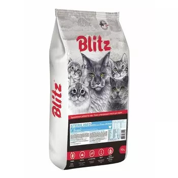 Blitz Classic Sterilised Cat полнорационный сухой корм для стерилизованных кошек, с курицей - 10 кг повседневный для взрослых для всех пород мешок Российский корм 1 уп. х 1 шт. х 10 кг