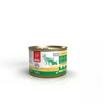 Blitz Dog Vetline Renal влажный корм для собак, в консервах - 200 г ветеринарный супер премиум для взрослых с индейкой для всех пород консервы (в железной банке) Российский корм 1 уп. х 12 шт. х 2.4 кг