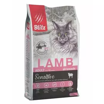 Blitz Sensitive Adult Cats Lamb полнорационный сухой корм для кошек, с ягненком - 2 кг повседневный супер премиум для взрослых с ягненком мешок Российский корм 1 уп. х 1 шт. х 2 кг