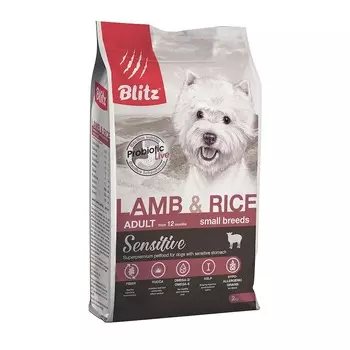 Blitz Sensitive Adult Small Breeds Lamb & Rice полнорационный сухой корм для собак мелких пород, с ягненком и рисом - 2 кг повседневный супер премиум для взрослых с ягненком породы мелкого размера мешок Россия 1 уп. х 1 шт. х 2 кг