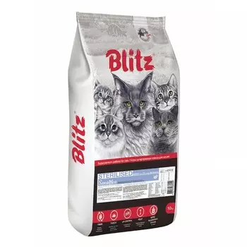 Blitz Sensitive Sterilised Cats полнорационный сухой корм для стерилизованных кошек, с индейкой повседневный супер премиум для взрослых с индейкой мешок Российский корм 1 уп. х 1 шт. х 10 кг