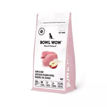 Bowl Wow сухой корм для собак средних пород, с индейкой, рисом и яблоком - 10 кг для взрослых с индейкой породы среднего размера мешок Россия 1 уп. х 1 шт. х 10 кг