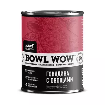 Bowl Wow влажный корм для собак всех пород, с говядиной и овощами, в консервах - 340 г для взрослых с говядиной консервы (в железной банке) Россия 1 уп. х 12 шт. х 4.08 кг