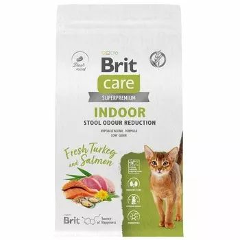 Brit Care Cat Indoor Stool Odour Reduction сухой корм для взрослых кошек домашнего содержания, с индейкой и лососем - 1,5 кг удаление запахов супер премиум низкозерновые для взрослых с индейкой мешок Россия 1 уп. х 1 шт. х 1.5 кг