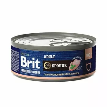 Brit Premium by Nature Adult полнорационный влажный корм для кошек, с кроликом, в консервах - 100 г повседневный премиум для взрослых с кроликом консервы (в железной банке) Российский корм 1 уп. х 12 шт. х 1.2 кг