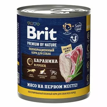 Brit Premium by Nature полнорационный влажный корм для собак, фарш из баранины с рубцом, в консервах - 850 г повседневный премиум для взрослых с рубцом для всех пород консервы (в железной банке) Российский корм 1 уп. х 1 шт. х 0.85 кг