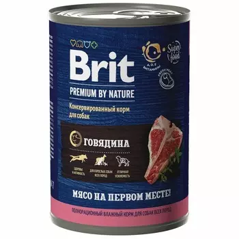 Brit Premium by Nature полнорационный влажный корм для собак, фарш из говядины, в консервах - 410 г повседневный премиум для взрослых с говядиной для всех пород консервы (в железной банке) Российский корм 1 уп. х 9 шт. х 3.69 кг