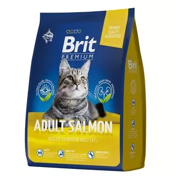 Brit Premium Cat Adult Salmon полнорационный сухой корм для кошек, с лососем - 2 кг повседневный премиум для взрослых с лососем мешок Российский корм 1 уп. х 1 шт. х 2 кг