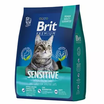 Brit Premium Cat Sensitive полнорационный сухой корм для кошек с чувствительным пищеварением, с ягненком и индейкой повседневный премиум для всех возрастов с индейкой мешок Российский корм 1 уп. х 1 шт. х 8 кг
