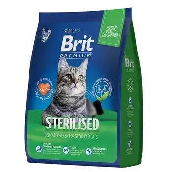 Brit Premium Cat Sterilized Chicken полнорационный сухой корм для стерилизованных кошек, с курицей - 400 г повседневный премиум для всех возрастов с курицей мешок Российский корм 1 уп. х 1 шт. х 0.4 кг