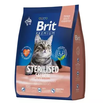 Brit Premium Cat Sterilized Salmon & Chicken полнорационный сухой корм для стерилизованных кошек, с лососем и курицей - 2 кг повседневный премиум для всех возрастов с курицей мешок Российский корм 1 уп. х 1 шт. х 2 кг