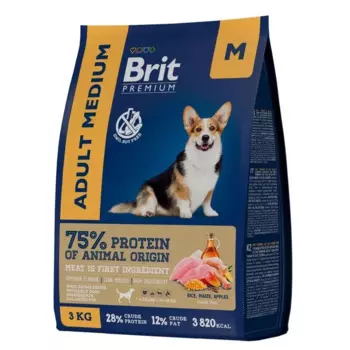 Brit Premium Dog Adult Medium полнорационный сухой корм для собак средних пород, с курицей - 15 кг повседневный премиум для взрослых с курицей породы среднего размера мешок Российский корм 1 уп. х 1 шт. х 15 кг