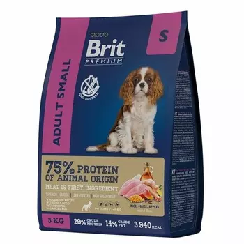 Brit Premium Dog Adult Small полнорационный сухой корм для собак мелких пород, с курицей - 1 кг повседневный премиум для взрослых с курицей породы мелкого размера мешок Российский корм 1 уп. х 1 шт. х 1 кг