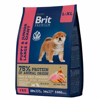Brit Premium Dog Puppy and Junior Large and Giant полнорационный сухой корм для щенков крупных и гигантских пород, с курицей - 3 кг повседневный премиум для щенков с курицей породы крупного размера мешок Российский корм 1 уп. х 1 шт. х 3 кг