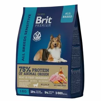 Brit Premium Dog Sensitive сухой корм для взрослых собак всех пород с чувствительным пищеварением с ягненком и индейкой - 1 кг повседневный премиум для взрослых с индейкой для всех пород мешок Российский корм 1 уп. х 1 шт. х 1 кг