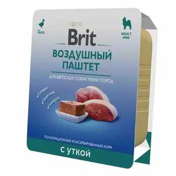 Brit Premium полнорационный влажный корм для собак мелких и миниатюрных пород, воздушный паштет с уткой, в ламистерах - 100 г повседневный премиум для взрослых с уткой породы мелкого размера паштет и ламистеры Россия 1 уп. х 14 шт. х 1.4 кг