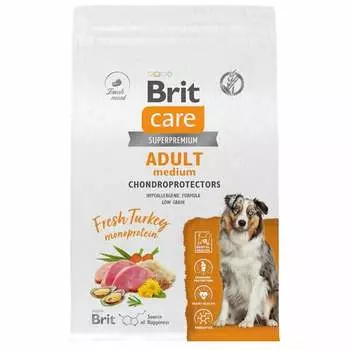 Brit Care Dog Adult M Dental Health сухой корм для взрослых собак средних пород для здоровья полости рта, с индейкой - 3 кг повседневный супер премиум низкозерновые для взрослых с индейкой породы среднего размера мешок Российский корм 1 уп. х 1 шт. х 3 кг