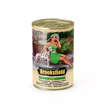Brooksfield Adult Dog влажный корм для собак с говядиной, уткой и рисом в консервах - 400 г повседневный супер премиум для всех возрастов с говядиной для всех пород консервы (в железной банке) Польша 1 уп. х 1 шт. х 0.4 кг