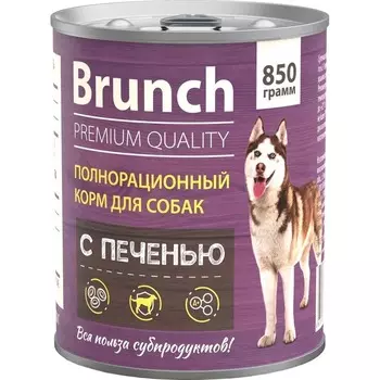 Brunch влажный корм для собак, c печенью, в консервах - 850 г повседневный премиум для взрослых с печенью для всех пород консервы (в железной банке) Россия 1 уп. х 6 шт. х 5.1 кг