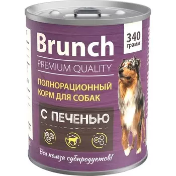 Brunch влажный корм для собак, c печенью, в консервах - 340 г повседневный премиум для взрослых с печенью для всех пород консервы (в железной банке) Россия 1 уп. х 12 шт. х 4.08 кг