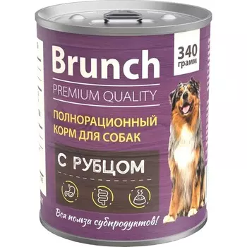 Brunch влажный корм для собак, c рубцом, в консервах - 340 г повседневный премиум для взрослых с рубцом для всех пород консервы (в железной банке) Россия 1 уп. х 12 шт. х 4.08 кг