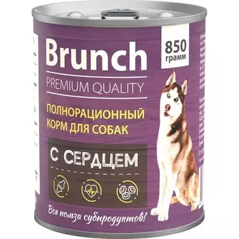 Brunch влажный корм для собак, c сердцем, в консервах - 850 г повседневный премиум для взрослых с сердцем для всех пород консервы (в железной банке) Россия 1 уп. х 6 шт. х 5.1 кг