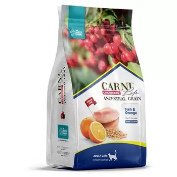 Carni Life Adult полнорационный сухой корм для кошек, низкозерновой, с рыбой, апельсином и клюквой - 1,5 кг повседневный супер премиум низкозерновые для взрослых с рыбой для всех пород мешок Импортный корм 1 уп. х 1 шт. х 1.5 кг
