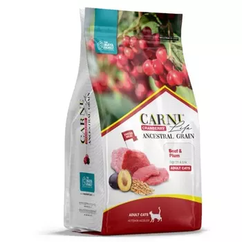 Carni Life Adult полнорационный сухой корм для кошек, низкозерновой, с говядиной, черносливом и клюквой - 1,5 кг повседневный супер премиум для взрослых с говядиной для всех пород мешок Импортный корм 1 уп. х 1 шт. х 1.5 кг