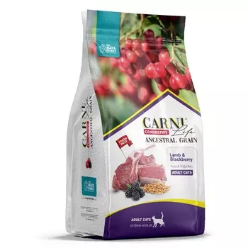 Carni Life Adult полнорационный сухой корм для кошек, низкозерновой, с ягненком, ежевикой и клюквой - 1,5 кг повседневный супер премиум для взрослых с ежевикой для всех пород мешок Импортный корм 1 уп. х 1 шт. х 1.5 кг