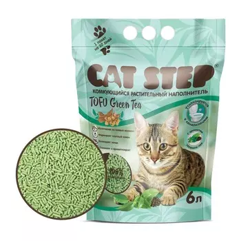 Cat Step Tofu Green Tea наполнитель растительный комкующийся с ароматом зеленого чая - 6 л (3 кг) премиум для всех возрастов Китай 1 уп. х 1 шт. х 2.8 кг