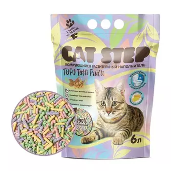 Cat Step Tofu Tutti Frutti наполнитель комкующийся растительный с ароматом лимонной карамели - 6 л (2.7 кг) премиум мешок Китай 1 уп. х 1 шт. х 2.7 кг