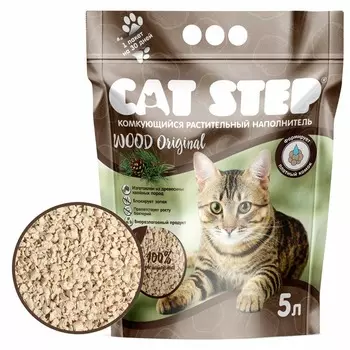Cat Step Wood Original наполнитель для кошек, комкующийся, растительный - 5 л премиум для всех возрастов Россия 1 уп. х 1 шт. х 2.3 кг