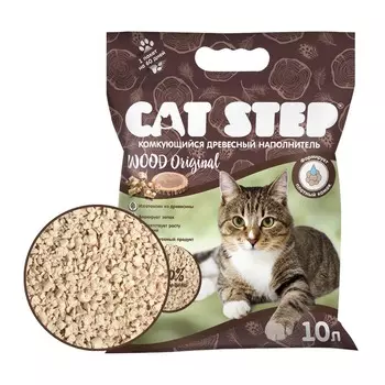 Cat Step Wood Original наполнитель для кошек, комкующийся, растительный - 10 л (4,7 кг) премиум мешок Россия 1 уп. х 1 шт. х 4.6 кг