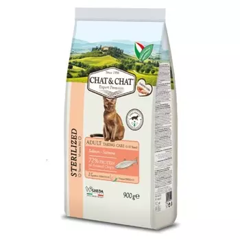 Chat&Chat Adult Sterilised сухой корм для стерилизованных кошек, с ЛОСОСЕМ - 900 г премиум для взрослых с лососем мешок Италия 1 уп. х 1 шт. х 0.9 кг