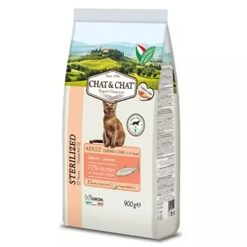 Chat&Chat Adult Sterilised сухой корм для стерилизованных кошек, с ЛОСОСЕМ - 14 кг премиум для взрослых с лососем мешок Италия 1 уп. х 1 шт. х 14 кг