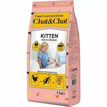 Chat&Chat Expert Premium Kitten сухой корм для котят, с курицей - 2 кг повседневный премиум для котят с курицей для всех пород мешок Импортный корм 1 уп. х 1 шт. х 2 кг