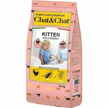 Chat&Chat Expert Premium Kitten сухой корм для котят, с курицей повседневный премиум для котят с курицей для всех пород мешок Импортный корм 1 уп. х 1 шт. х 14 кг