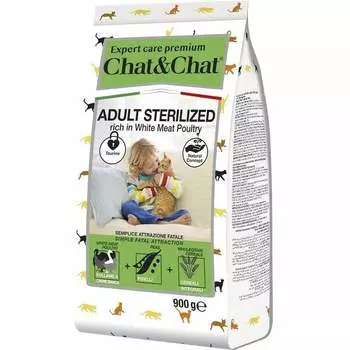 Chat&Chat Expert Premium Sterilised сухой корм для стерилизованных кошек, с белым мясом птицы - 900 г повседневный премиум для взрослых с птицей для всех пород мешок Импортный корм 1 уп. х 1 шт. х 0.9 кг