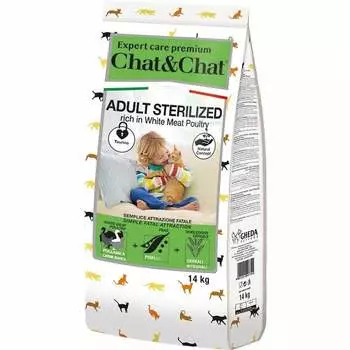 Chat&Chat Expert Premium Sterilised сухой корм для стерилизованных кошек, с белым мясом птицы повседневный премиум для взрослых с птицей для всех пород мешок Импортный корм 1 уп. х 1 шт. х 14 кг