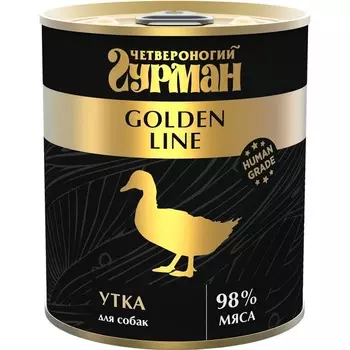 Четвероногий гурман Golden line влажный корм для собак, с УТКОЙ натуральной, в желе, в консервах - 340 г супер премиум монобелковый для взрослых с уткой для всех пород консервы (в железной банке) Россия 1 уп. х 12 шт. х 4.08 кг