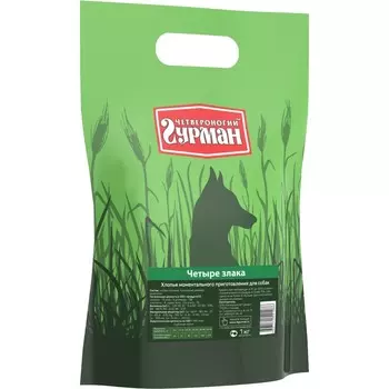 Четвероногий Гурман каша моментальная для собак, хлопья 4 злака - 1 кг повседневный премиум для взрослых с рожью для всех пород мешок Россия 1 уп. х 1 шт. х 1 кг