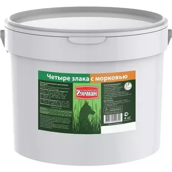 Четвероногий Гурман каша моментальная для собак, хлопья 4 злака с морковью - 4 кг повседневный премиум для взрослых с рожью для всех пород ведро Российский корм 1 уп. х 1 шт. х 4 кг